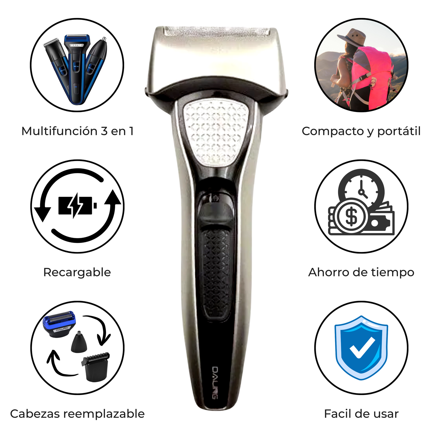 Afeitado suave cuerpo y barba 3 en 1 - Recargable