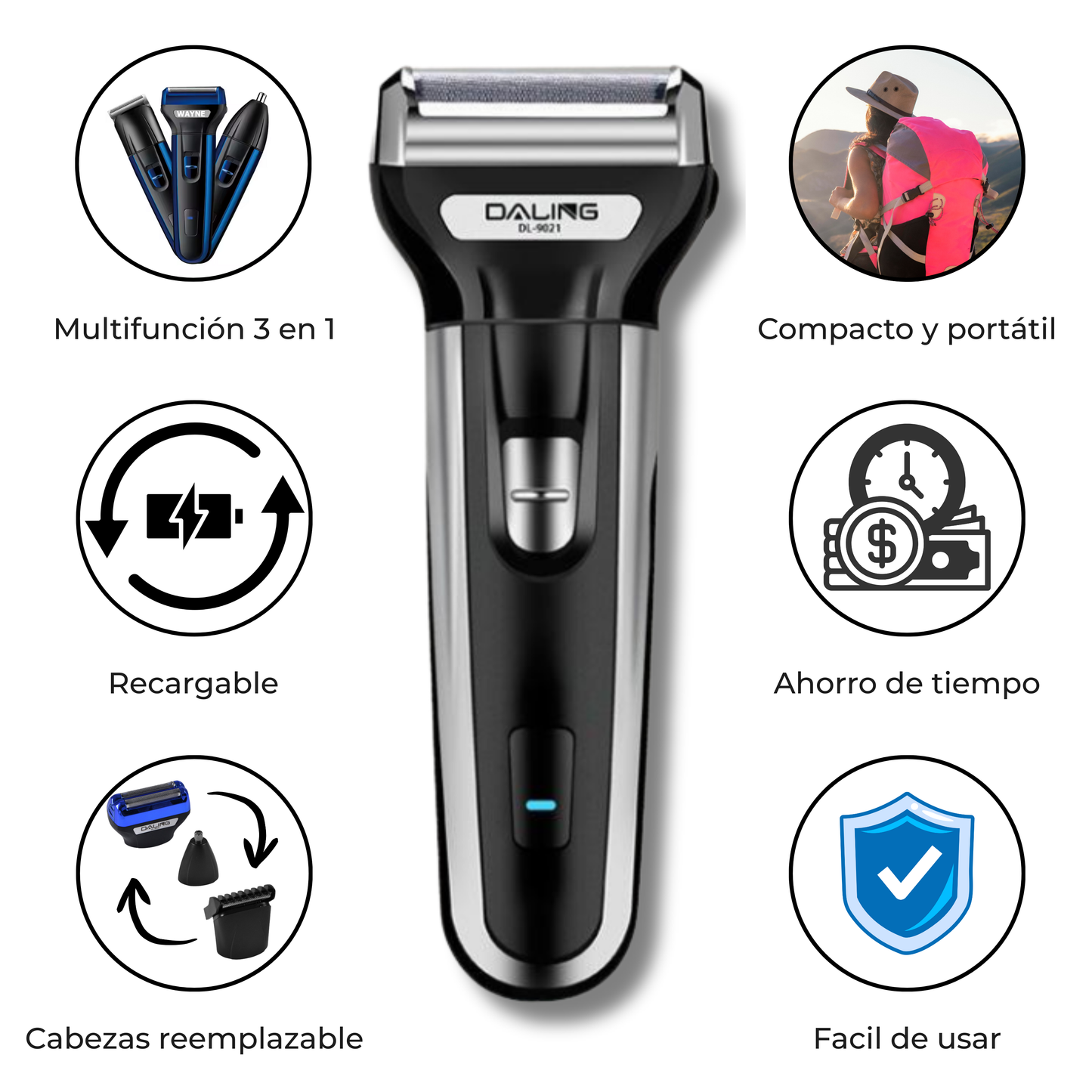 Afeitado suave cuerpo y barba 3 en 1 - Recargable