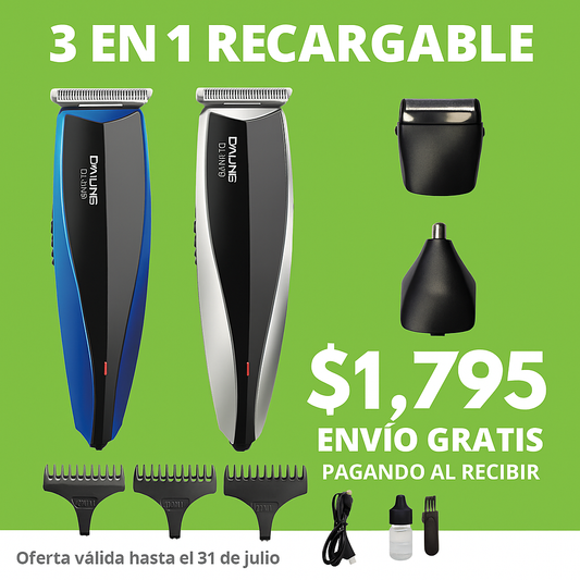 Afeitadora recargable 3 en 1: afeitado suave para cuerpo y barba